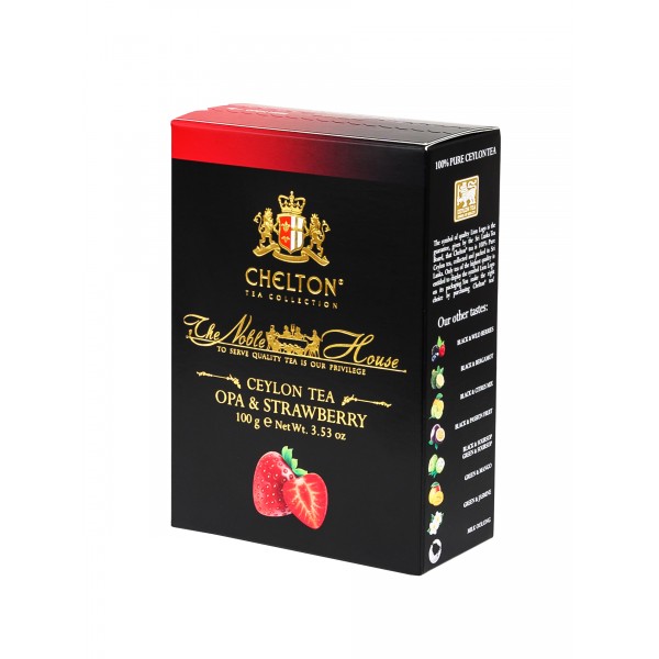 Благородный дом "Strawberry", 100 гр черный крупнолистовой чай (OPA) с клубникой.
