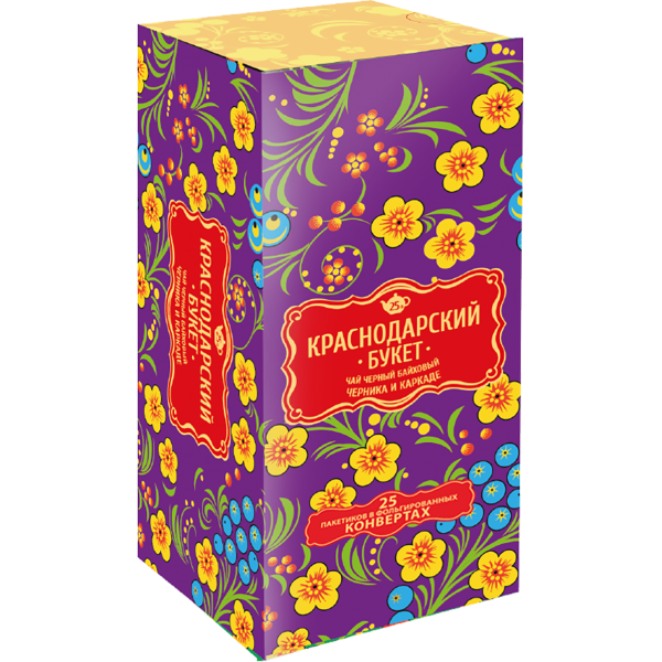 Чай Краснодарский Букет, черный, черника/каркаде, 25 п.